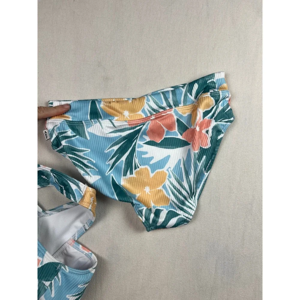 Abercrombie Kids Girls Tropical Floral Ribbed Wrap Bikini Set Blue Size 9/10 NWT